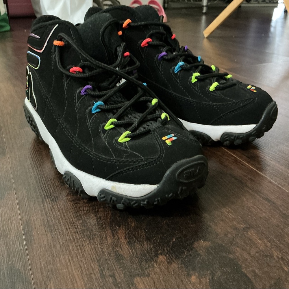 Fila Black Kids Sneakers with Multicolor Accents